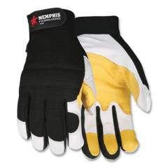 MCR Safety Goatskin Leather Palm Mechanics Gloves, Black/Yellow/White, Large (906L)