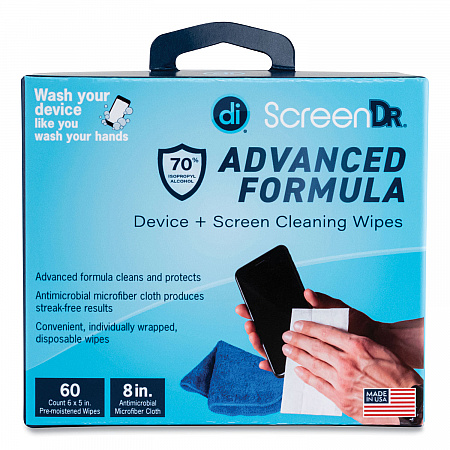 ScreenDr Device and Screen Cleaning Wipes, Includes 60 Individually Wrapped Wipes and 8