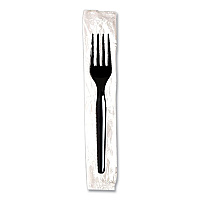 Individually Wrapped Mediumweight Polystyrene Cutlery, Fork, Plastic, Black, 1,000/Carton (FM53C7)