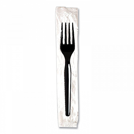 Individually Wrapped Mediumweight Polystyrene Cutlery, Fork, Plastic, Black, 1,000/Carton (FM53C7)