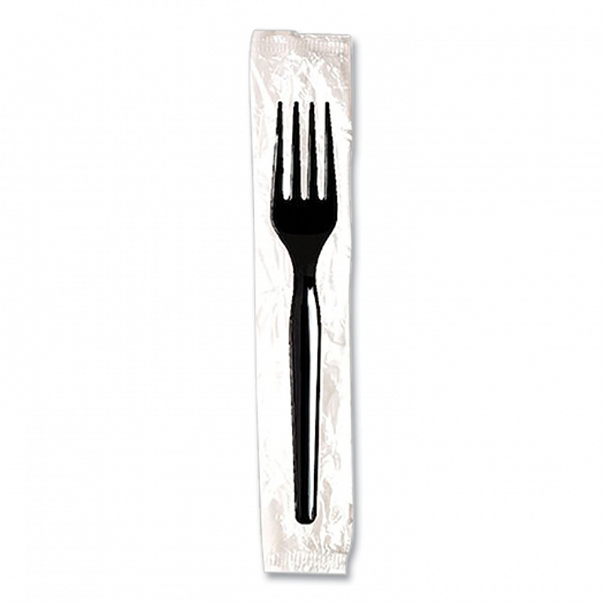 Individually Wrapped Mediumweight Polystyrene Cutlery, Fork, Plastic, Black, 1,000/Carton (FM53C7)