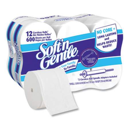 Georgia Pacific Professional Soft'n Gentle Two-Ply Coreless Toilet Paper, Septic Safe, White, 600 Sheets/Roll, 12 Rolls/Carton (13325501)