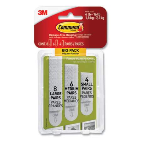 Command Picture Hanging Strips Big Pack, Removable, (4) Small, (6) Medium, (8) Large, White, 18 Pairs/Pack (17211BPES)