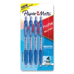 Paper Mate Profile Ballpoint Pen, Retractable, Medium 1 mm, Blue Ink, Translucent Blue Barrel, 4/Pack (2113555)