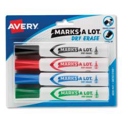 Avery MARKS A LOT Desk-Style Dry Erase Marker, Broad Chisel Tip, Assorted Colors, 4/Set (24409)