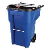 Square Brute Rollout Container, 50 gal, Molded Plastic, Blue (9W27BLU)