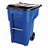 Square Brute Rollout Container, 50 gal, Molded Plastic, Blue (9W27BLU)