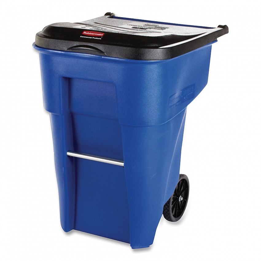 Square Brute Rollout Container, 50 gal, Molded Plastic, Blue (9W27BLU)
