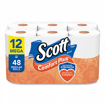 ComfortPlus Toilet Paper, Mega Roll, Septic Safe, 1-Ply, White, 425 Sheets/Roll, 12 Rolls/Pack (54245)