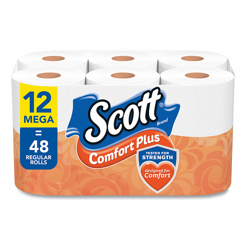 ComfortPlus Toilet Paper, Mega Roll, Septic Safe, 1-Ply, White, 425 Sheets/Roll, 12 Rolls/Pack (54245)