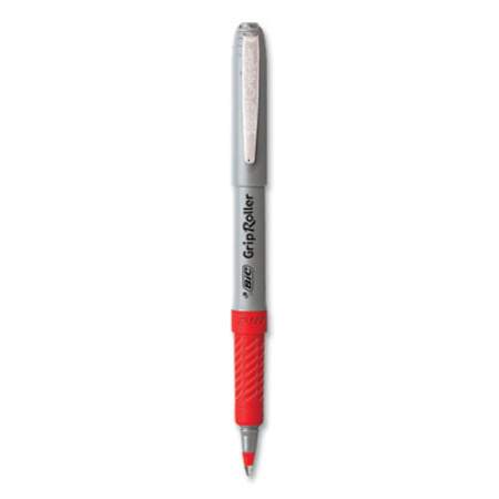 BIC Roller Glide Roller Ball Pen, Stick, Fine 0.7 mm, Red Ink, Gray Barrel, Dozen (31205)