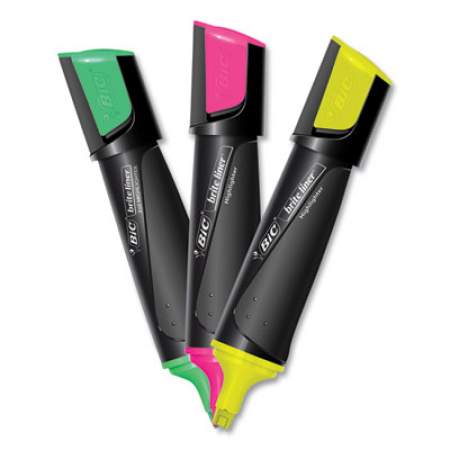 BIC Brite Liner 3 'n 1 Highlighters, Assorted Ink Colors, 3 'n 1 Chisel Tip, Assorted Barrel Colors, 3/Set (BL3P31AST)