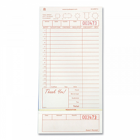 Guest Check Loose-Pack Refill, 15 Lines, Three-Part Carbonless, 4.2 x 8.5, 200 Forms/Pad, 10 Pads/Carton (GC49973)