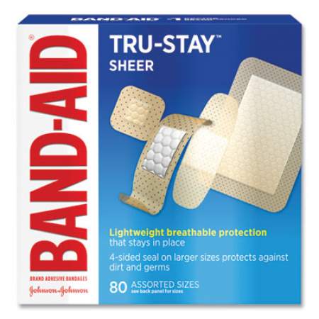 BAND-AID Tru-Stay Sheer Strips Adhesive Bandages, Assorted, 80/Box (4669)