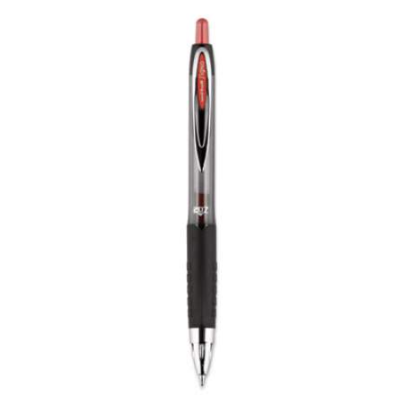 uni-ball Signo 207 Gel Pen, Retractable, Medium 0.7 mm, Red Ink, Smoke/Black/Red Barrel, Dozen (33952)