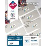 MACO White Laser/Inkjet Shipping Address Labels, Inkjet/Laser Printers, 1 x 2.63, White, 30 Labels/Sheet, 100 Sheets/Box (ML3000)