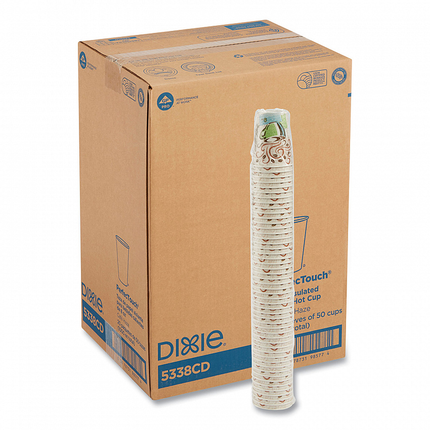 PerfecTouch Paper Hot Cups, 8 oz, Coffee Haze Design, 50/Sleeve, 20 Sleeves/Carton (5338CD)