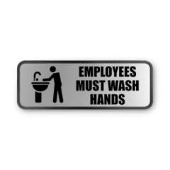 COSCO Brushed Metal Office Sign, Employees Must Wash Hands, 9 x 3, Silver (098205)