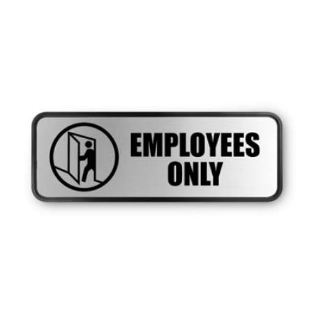 COSCO Brushed Metal Office Sign, Employees Only, 9 x 3, Silver (098206)