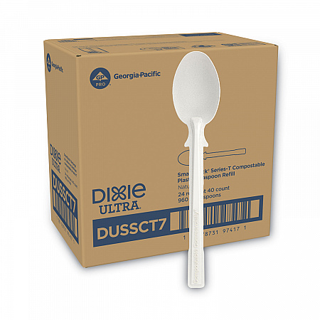 SmartStock Tri-Tower Dispensing System Cutlery, Heavyweight Spoon, Plastic, Natural, 40/Pack, 24 Packs/Carton (DUSSCT7)