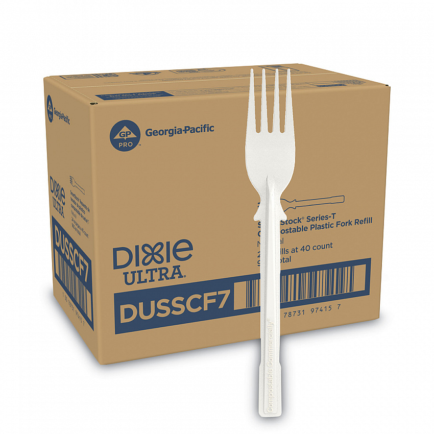 SmartStock Tri-Tower Dispensing System Cutlery, Heavyweight Fork, Plastic, Natural, 40/Pack, 24 Packs/Carton (DUSSCF7)