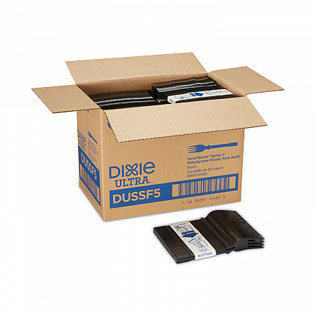 SmartStock Tri-Tower Dispensing System Polystyrene Cutlery, Mediumweight Fork, Plastic, Black, 40/Pack, 24 Packs/Carton (DUSSF5)
