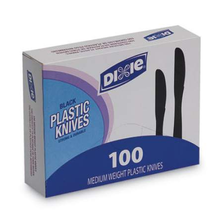 Dixie Plastic Tableware, Heavy Mediumweight Knives, Black, 100/Box (KM507)