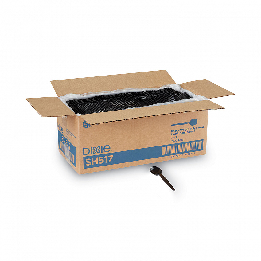 Plastic Cutlery, Heavyweight Soup Spoon, Black, 1,000/Carton (SH517)