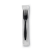 Individually Wrapped Heavyweight Forks, 6.88", Plastic, Black, 1,000/Carton (PFH53C)