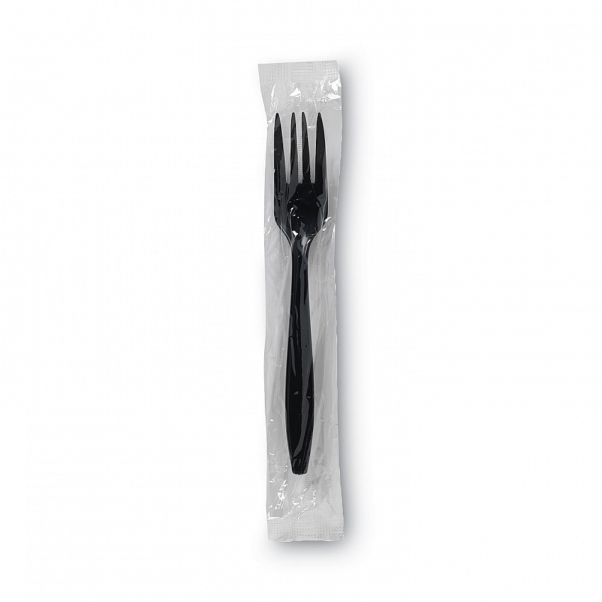 Individually Wrapped Heavyweight Forks, 6.88", Plastic, Black, 1,000/Carton (PFH53C)