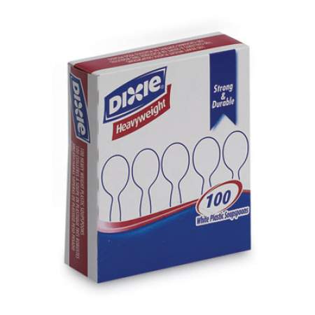 Dixie Plastic Cutlery, Heavyweight Soup Spoons, White, 100/Box (SH207)