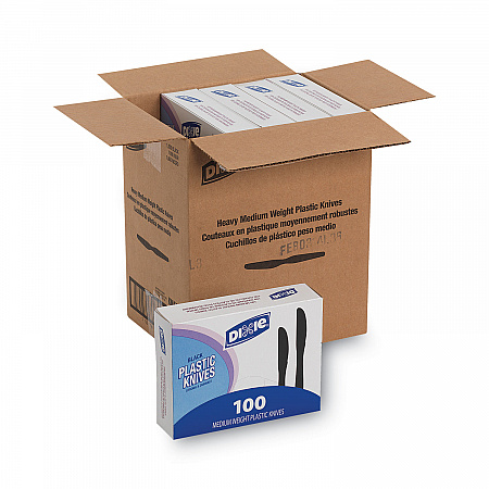 Plastic Tableware, Heavy Mediumweight Knife, Black, 100/Box, 10 Boxes/Carton (KM507CT)