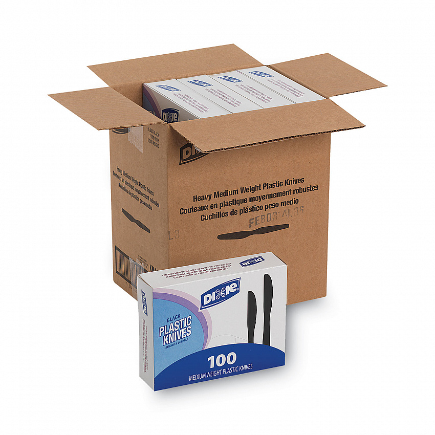Plastic Tableware, Heavy Mediumweight Knife, Black, 100/Box, 10 Boxes/Carton (KM507CT)