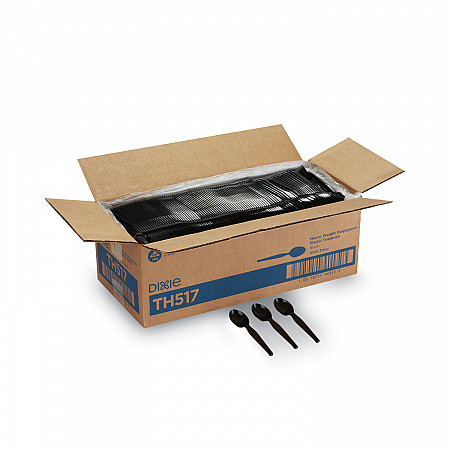 Plastic Cutlery, Heavyweight Spoon, Black, 1,000/Carton (TH517)