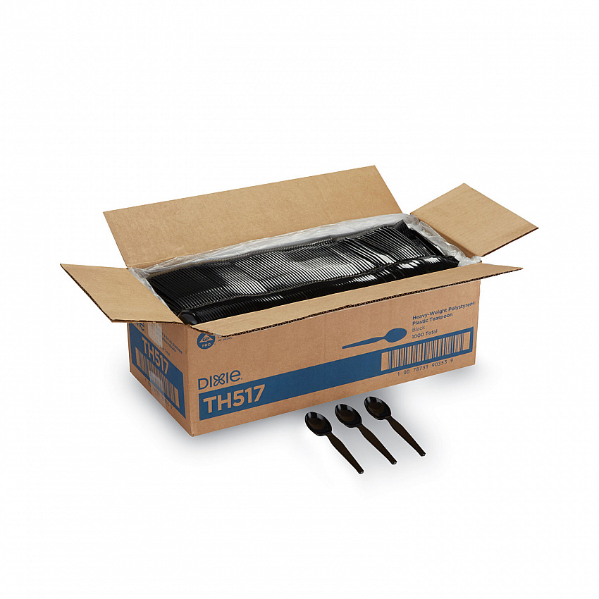 Plastic Cutlery, Heavyweight Spoon, Black, 1,000/Carton (TH517)