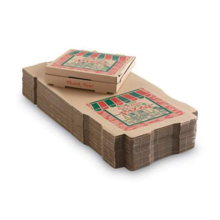 ARVCO Corrugated Storefront Pizza Boxes, 8 x 8, Kraft/Red/Green, 50/Carton (7082504)