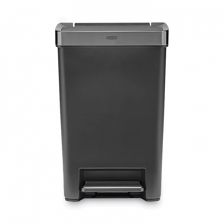 Premier Series III Step-On Waste Container, 12.4 gal, Plastic, Black/Stainless Steel (2120983)