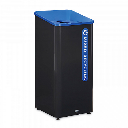 Sustain Decorative Refuse with Recycling Lid, 23 gal, Metal/Plastic, Black/Blue (2078980)