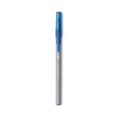 BIC Round Stic Grip Xtra Comfort Ballpoint Pen, Easy-Glide, Stick, Medium 1.2 mm, Blue Ink, Gray/Blue Barrel, Dozen (GSMG11BE)