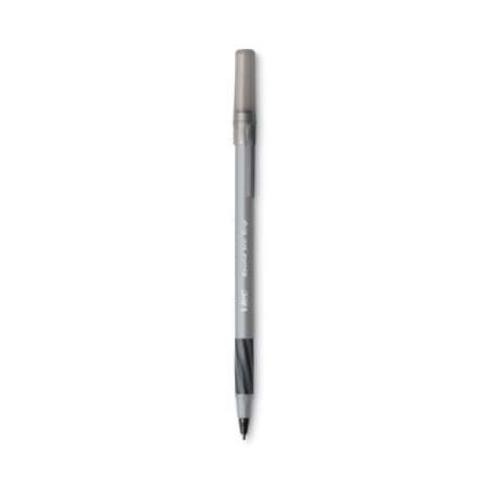 BIC Round Stic Grip Xtra Comfort Ballpoint Pen, Easy-Glide, Stick, Medium 1.2 mm, Black Ink, Gray/Black Barrel, Dozen (GSMG11BK)