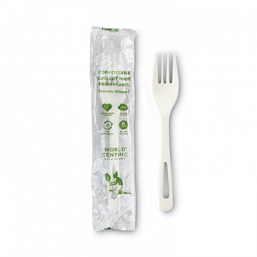 TPLA Wrapped Cutlery, Fork, Plastic, Light Beige 750/Carton (FOPSI)