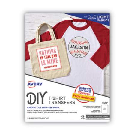 Avery Fabric Transfers, 8.5 x 11, White, 5/Pack (3302)