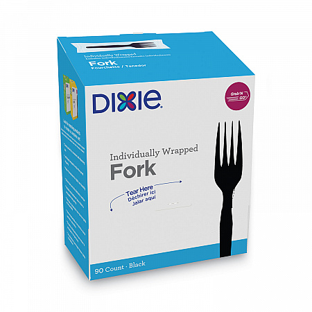 Grab'N Go Wrapped Cutlery, Fork, Plastic, Black,  90/Box, 6 Boxes/Carton (FM5W540)