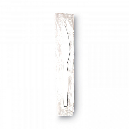 Individually Wrapped Mediumweight Polystyrene Cutlery, Knife, Plastic, White, 1,000/Carton (KM23C7)