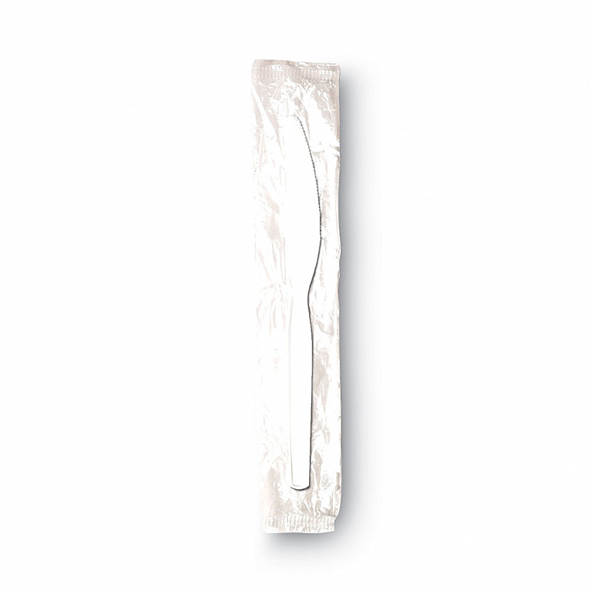 Individually Wrapped Mediumweight Polystyrene Cutlery, Knife, Plastic, White, 1,000/Carton (KM23C7)