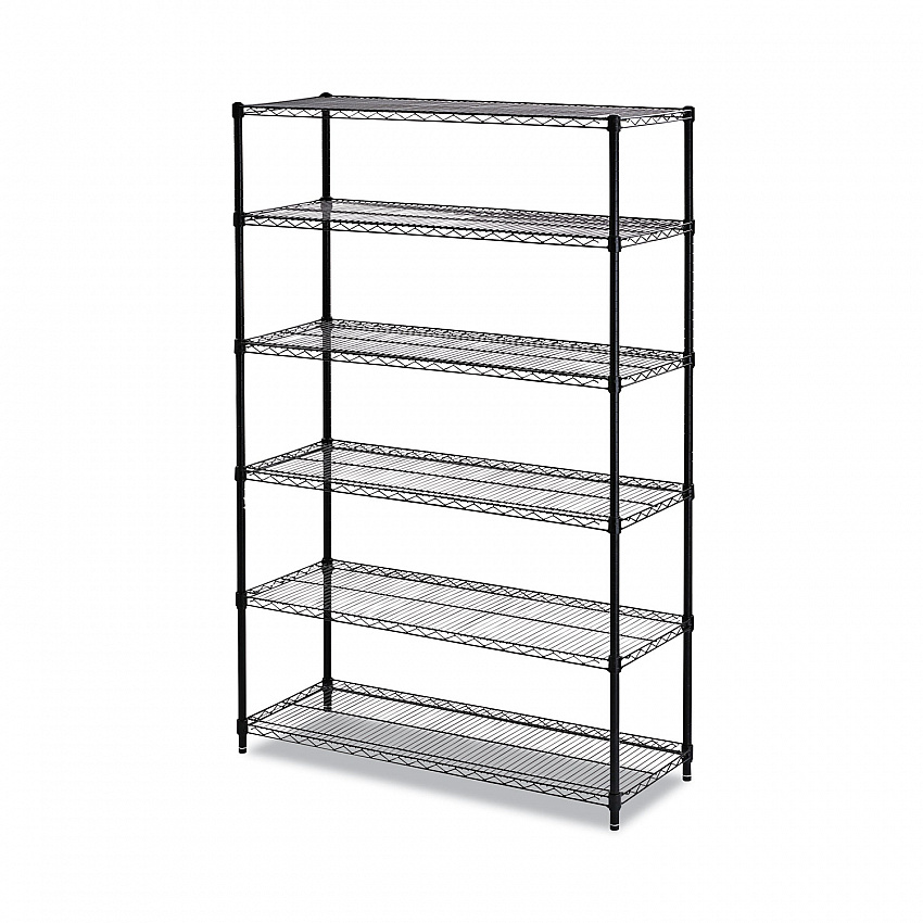 NSF Certified 6-Shelf Wire Shelving Kit, 48w x 18d x 72h, Black (SW664818BL)