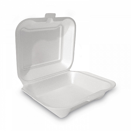 Foam Hinged Lid Container, Secure One Tab Latch, Poly Bag, 7.81 x 8.75 x 3.38, White, 100/Sleeve, 2 Sleeves/Bag, 1 Bag/Pack (12018)