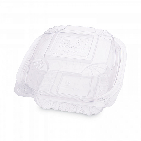 Renewable and Compostable Clear Clamshell Hinged Food Containers, 6 x 6 x 3, Plastic, 80/Pack, 3 Packs/Carton (EPLC6)