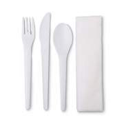 Eco-Products Plantware Compostable Cutlery Kit, Knife/Fork/Spoon/Napkin, 6", Pearl White, 250 Kits/Carton (EPS015)