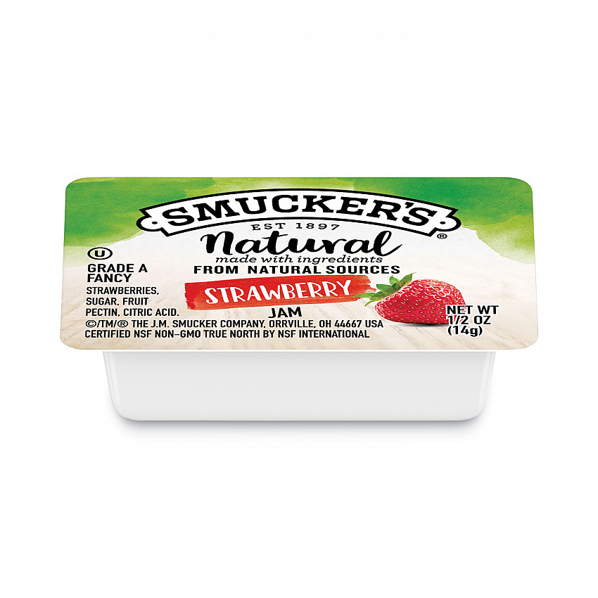 Smuckers 1/2 Ounce Natural Jam, Strawberry, 0.5 oz Container, 200/Carton (8201)